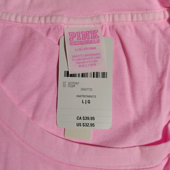 VS PINK Sweet Rosette Pink Originals Short Sleeve Campus Tee Oversized Large NEW - Picture 9 of 11